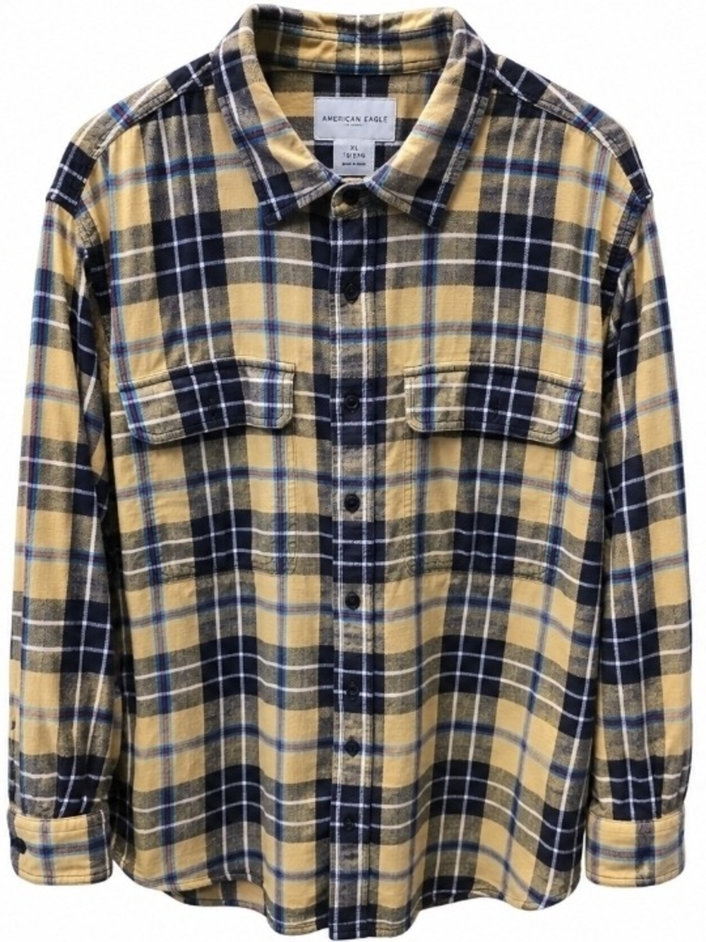 American Eagle Outfitters Yellow & Navy Plaid Button-Down Shirt